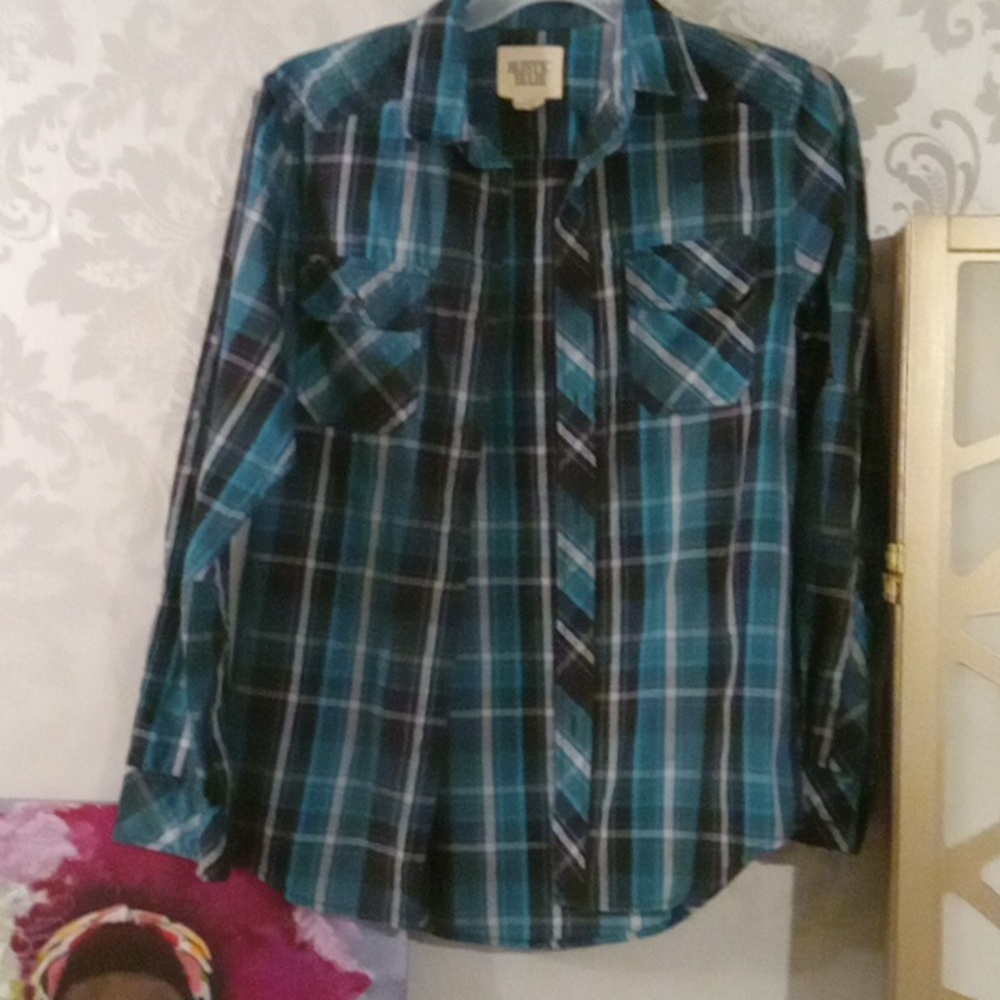 Rustic Blue Men's Plaid Button Down Shirt S